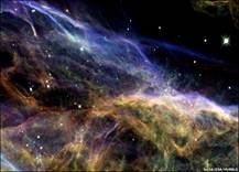 a portion of the Veil Nebula imaged by the Hubble Space Telescope