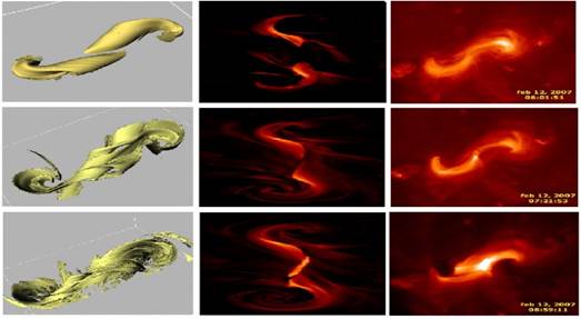 This figure shows the time evolution and final eruption of the sigmoid. Credit: NASA / STFC / ISAS / JAXA / A. Hood (St. Andrews), V. Archontis (St. Andrews)
