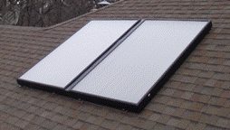 Two solar hot water panels on a rooftop