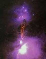 Radio/optical composite of the Orion Molecular Cloud Complex showing the OMC-2/3 star-forming filament. GBT data is shown in orange. Uncommonly large dust grains there may kick-start planet formation. Credit: S. Schnee, et al.; B. Saxton, B. Kent (NRAO/AUI/NSF); We acknowledge the use of NASA's SkyView Facility located at NASA Goddard Space Flight Center.