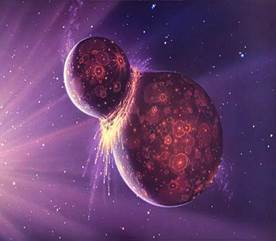 Artist's impression of a Mars-sized object crashing into the Earth, starting the process that eventually created our Moon. Credit: Joe Tucciarone