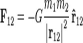 \mathbf{F}_{12} =
- G {m_1 m_2 \over {\vert \mathbf{r}_{12} \vert}^2}
\, \mathbf{\hat{r}}_{12}
